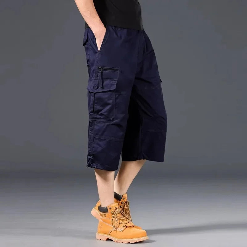 Summer Loose-Fit plus Size Men'S Cargo Pants Multiple Pockets Outdoor Casual Seven-Point Pants Men'S Shorts