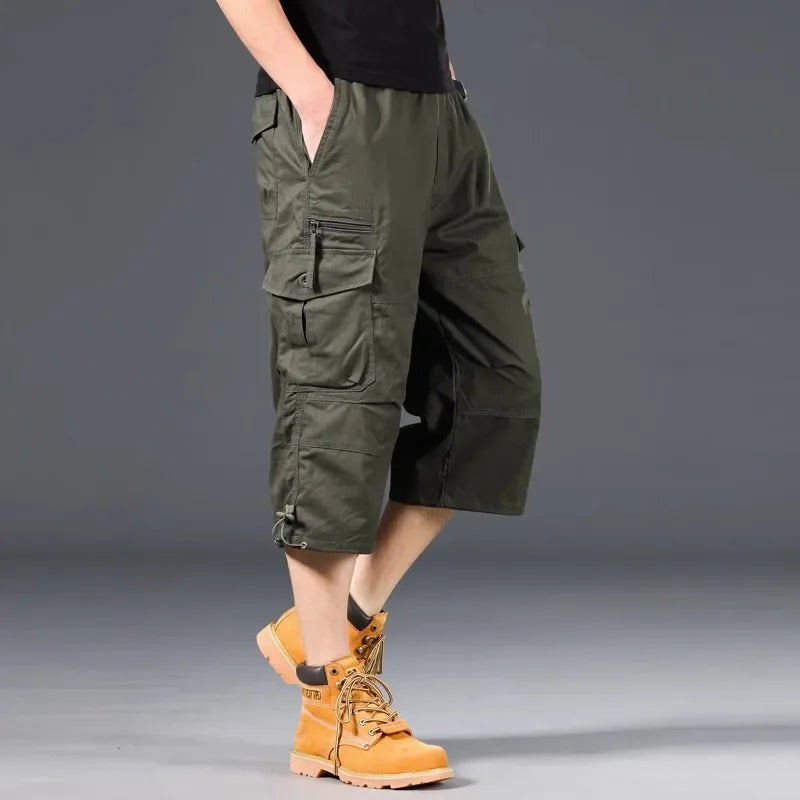 Summer Loose-Fit plus Size Men'S Cargo Pants Multiple Pockets Outdoor Casual Seven-Point Pants Men'S Shorts