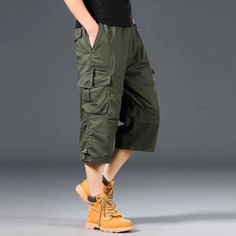 Summer Loose-Fit plus Size Men'S Cargo Pants Multiple Pockets Outdoor Casual Seven-Point Pants Men'S Shorts