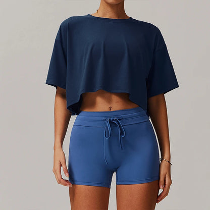 Cotton Women Short Sleeve Dance Running Clothes Yoga Fitness Crop Top Navel Baring New Sport T-Shirt Loose Gym Workout Shirts