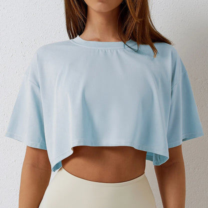 Cotton Women Short Sleeve Dance Running Clothes Yoga Fitness Crop Top Navel Baring New Sport T-Shirt Loose Gym Workout Shirts