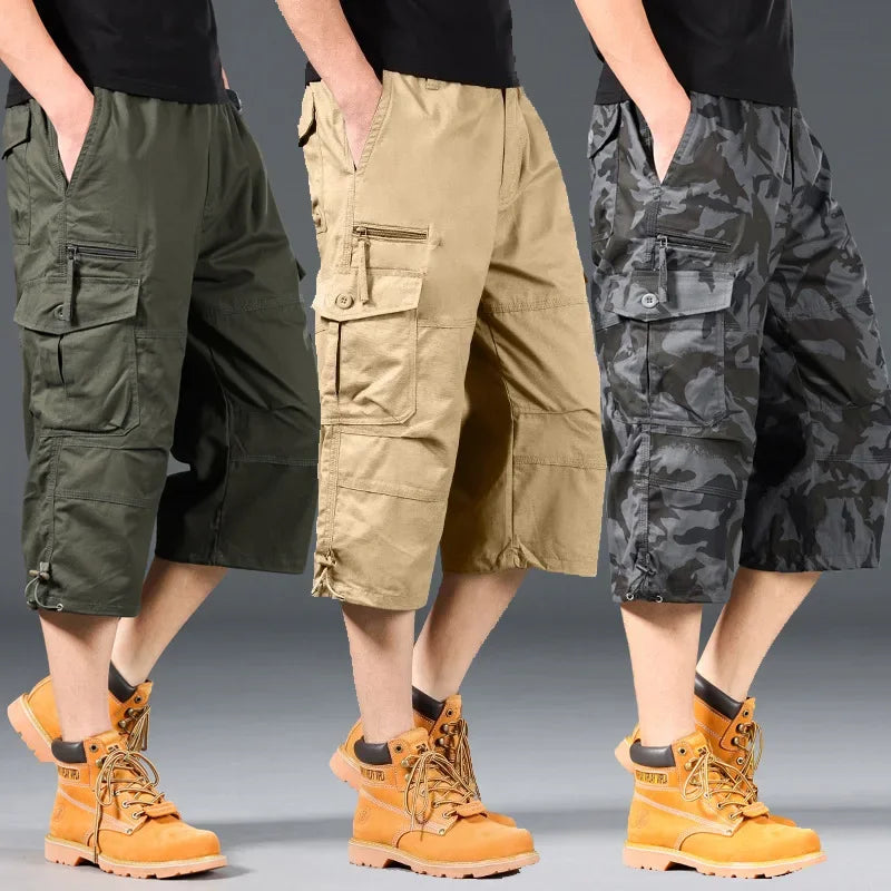 Summer Loose-Fit plus Size Men'S Cargo Pants Multiple Pockets Outdoor Casual Seven-Point Pants Men'S Shorts