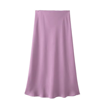 2024 Black Satin Skirt Woman High Waist Elegant Long Skirts for Women Fashion Summer Midi Skirt Office Women'S Skirts