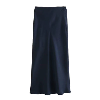 2024 Black Satin Skirt Woman High Waist Elegant Long Skirts for Women Fashion Summer Midi Skirt Office Women'S Skirts