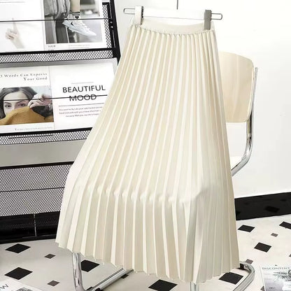 Chic Pleat Midi Skirt — A-Line Korean Style
