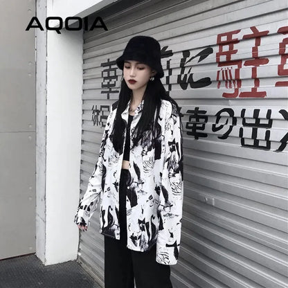 Harajuku Ink Blouse — Oversized Y2K Print Shirt