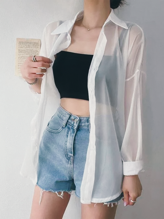Sunveil Sheer Cardigan — Korean Chiffon Cover-Up