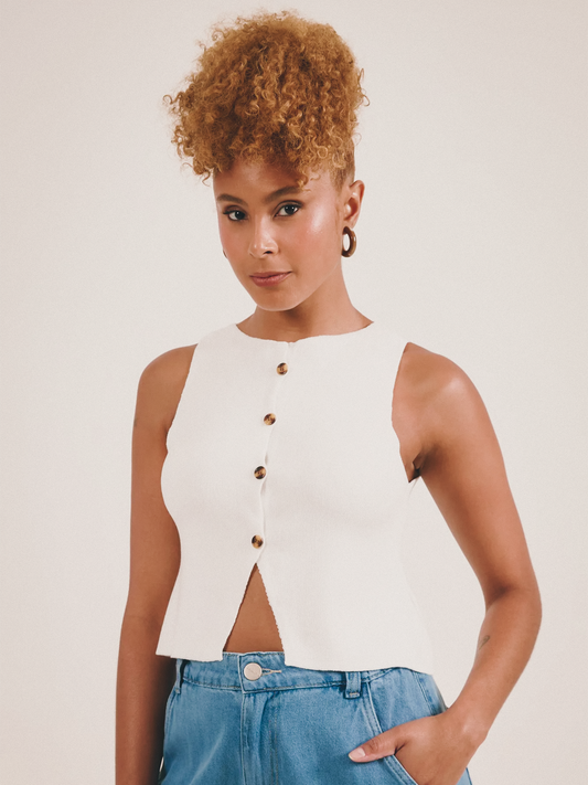 Sunday Knit Crop — Button-Front Tank