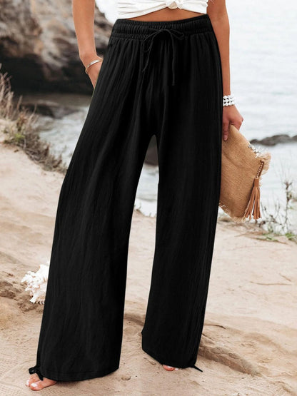 Women'S Linen Wide Leg Trousers High Waisted Drawstring Pants