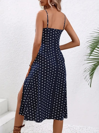 Women Floral Print Spaghetti Straps Summer Boho Beach Dress Elegant Suspenders Square Neck Slit Dress Vestidos