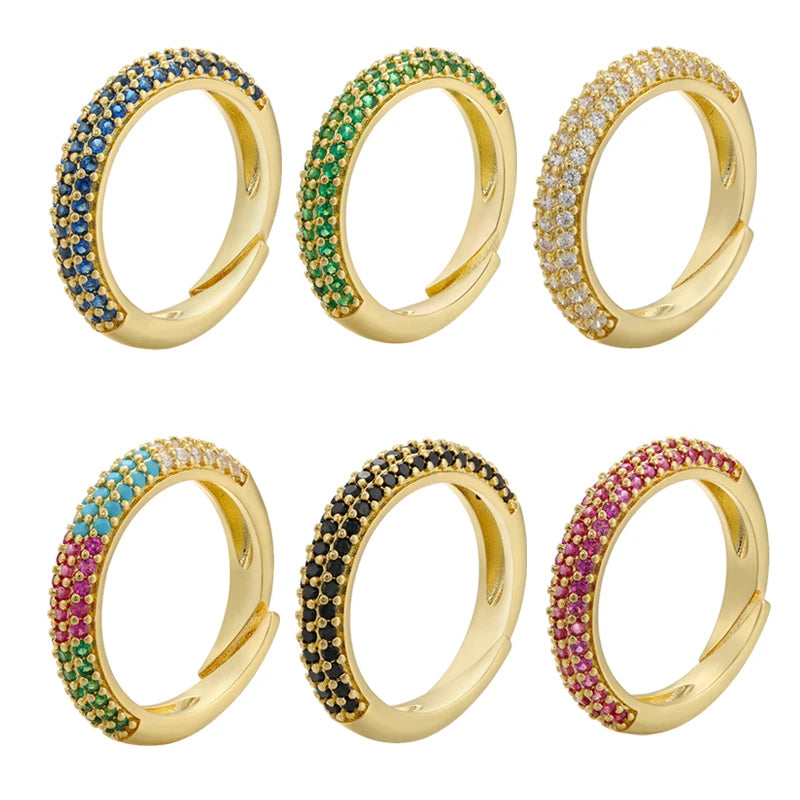 12 Colors Gold Color Women Rings Fashion Adjustable Rings CZ Crystal Rings for Women Party Gifts