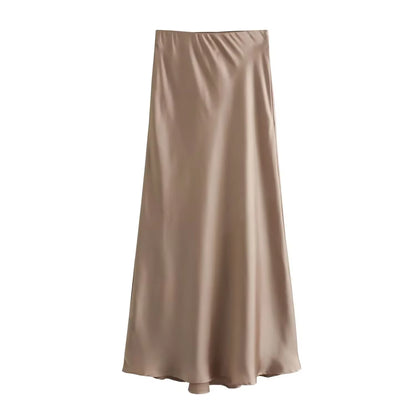 2024 Black Satin Skirt Woman High Waist Elegant Long Skirts for Women Fashion Summer Midi Skirt Office Women'S Skirts