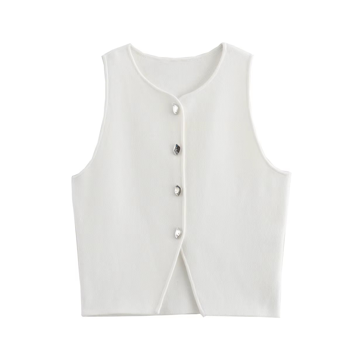 White Knit Crop Top Women Button Short Tops Woman Summer Tanks Camis Tops for Women Streetwear Vest Tank Top Female
