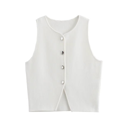 White Knit Crop Top Women Button Short Tops Woman Summer Tanks Camis Tops for Women Streetwear Vest Tank Top Female