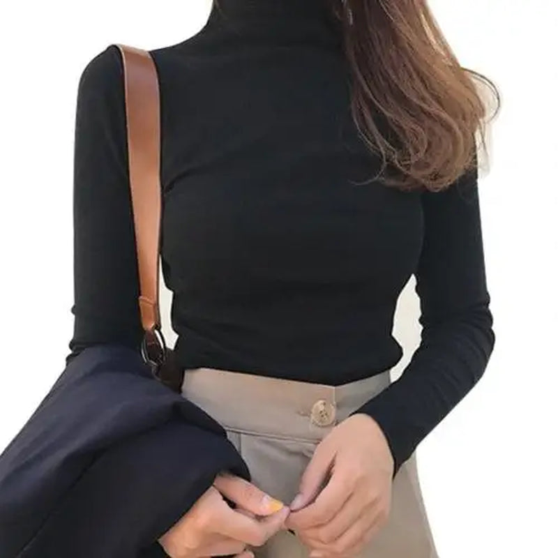 Sleek Turtleneck Base Top — Slim Long Sleeve Layer