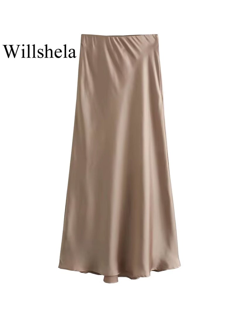 2024 Black Satin Skirt Woman High Waist Elegant Long Skirts for Women Fashion Summer Midi Skirt Office Women'S Skirts