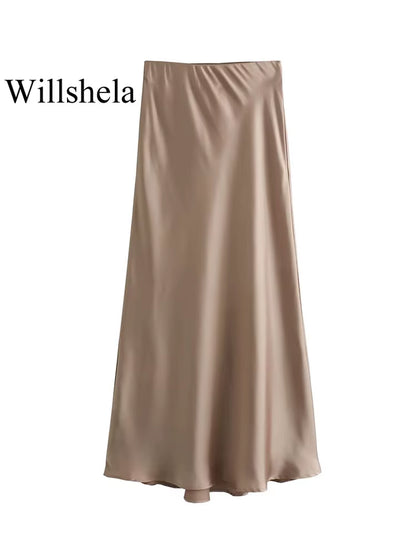 2024 Black Satin Skirt Woman High Waist Elegant Long Skirts for Women Fashion Summer Midi Skirt Office Women'S Skirts
