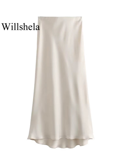 2024 Black Satin Skirt Woman High Waist Elegant Long Skirts for Women Fashion Summer Midi Skirt Office Women'S Skirts