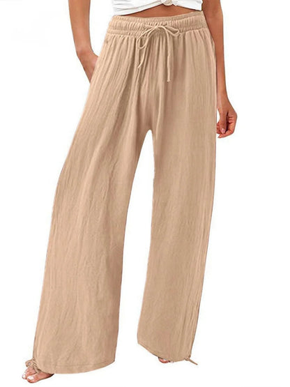 Women'S Linen Wide Leg Trousers High Waisted Drawstring Pants