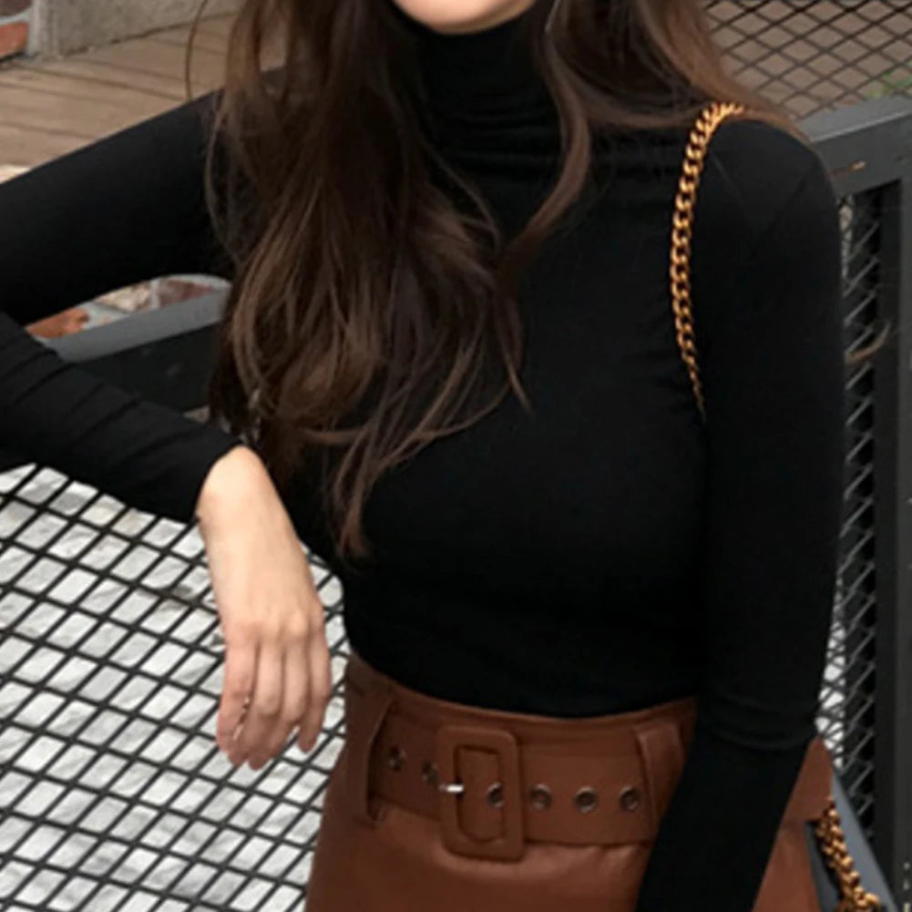 Sleek Turtleneck Base Top — Slim Long Sleeve Layer