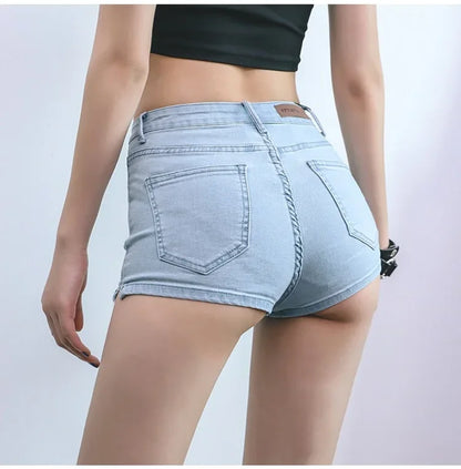 Summer Women High Elasticity Denim Hot Shorts Female Denim Casual Shorts High Waist Split Hem Denim Shorts