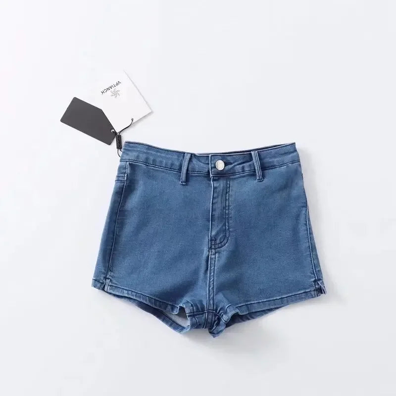 Summer Women High Elasticity Denim Hot Shorts Female Denim Casual Shorts High Waist Split Hem Denim Shorts
