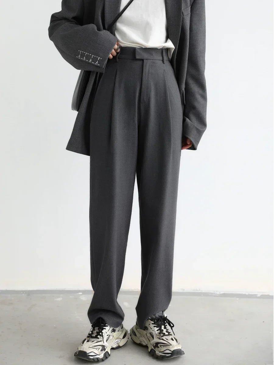 Simple Casual Women Twill Suit Pants Wide Leg Pants Straight Floor Pants Office Ladies Female Trousers