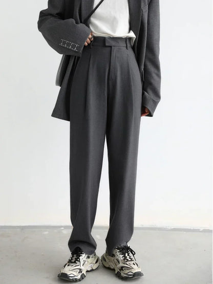 Simple Casual Women Twill Suit Pants Wide Leg Pants Straight Floor Pants Office Ladies Female Trousers