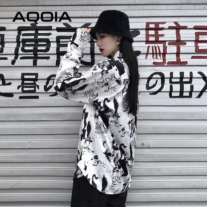 Harajuku Ink Blouse — Oversized Y2K Print Shirt