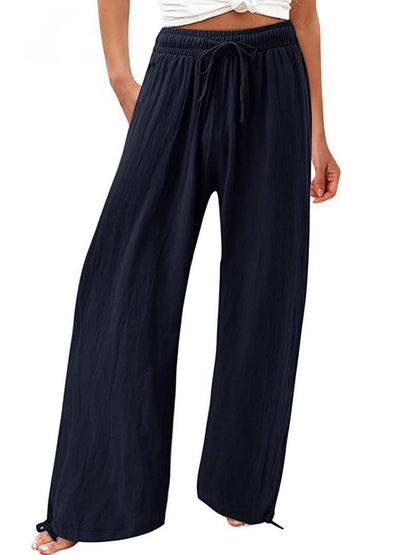 Women'S Linen Wide Leg Trousers High Waisted Drawstring Pants