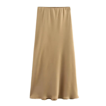 2024 Black Satin Skirt Woman High Waist Elegant Long Skirts for Women Fashion Summer Midi Skirt Office Women'S Skirts