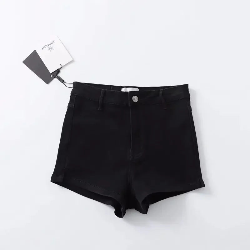 Summer Women High Elasticity Denim Hot Shorts Female Denim Casual Shorts High Waist Split Hem Denim Shorts