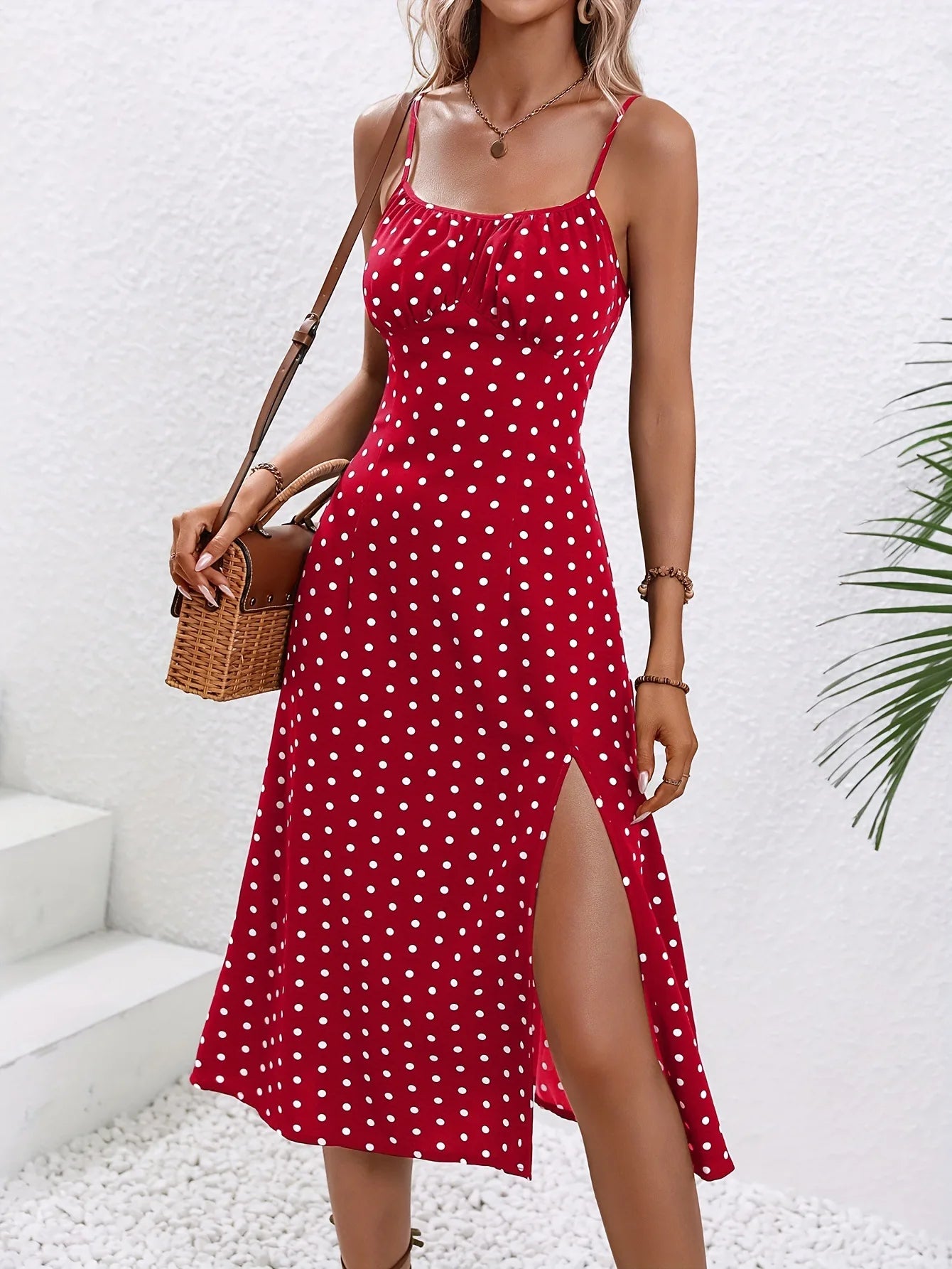 Women Floral Print Spaghetti Straps Summer Boho Beach Dress Elegant Suspenders Square Neck Slit Dress Vestidos