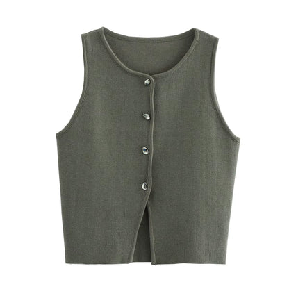 White Knit Crop Top Women Button Short Tops Woman Summer Tanks Camis Tops for Women Streetwear Vest Tank Top Female