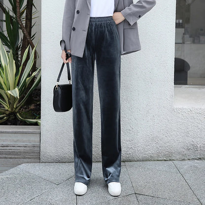 Women'S Pants Straight Female Trousers Wide Leg Korean Style Fashion Streetwear Vintage Velvet Casual Loose Pants Suits Office
