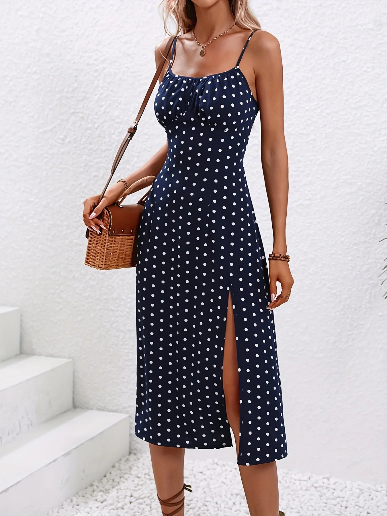 Women Floral Print Spaghetti Straps Summer Boho Beach Dress Elegant Suspenders Square Neck Slit Dress Vestidos