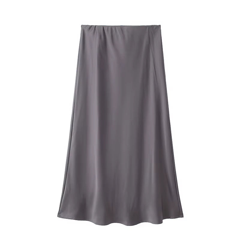 2024 Black Satin Skirt Woman High Waist Elegant Long Skirts for Women Fashion Summer Midi Skirt Office Women'S Skirts