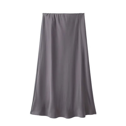 2024 Black Satin Skirt Woman High Waist Elegant Long Skirts for Women Fashion Summer Midi Skirt Office Women'S Skirts