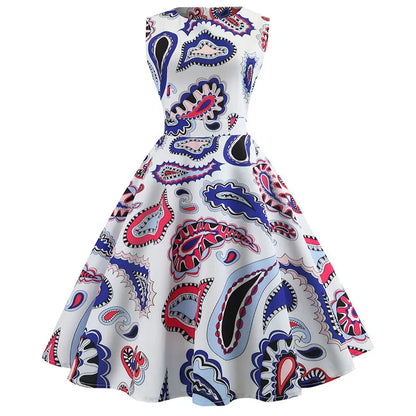 Vintage Summer Dress Women Casual Floral Print Robe 50S 60S Rockabilly Swing Pinup Vestidos Elegant Party Dress