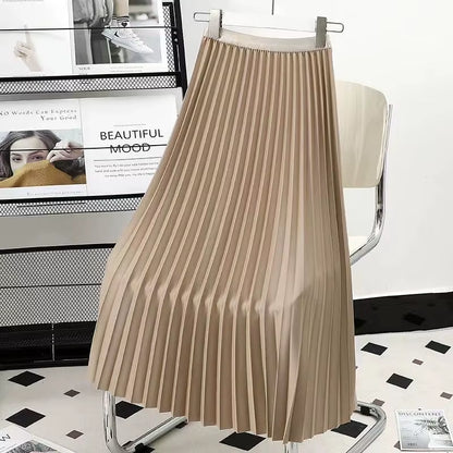Chic Pleat Midi Skirt — A-Line Korean Style
