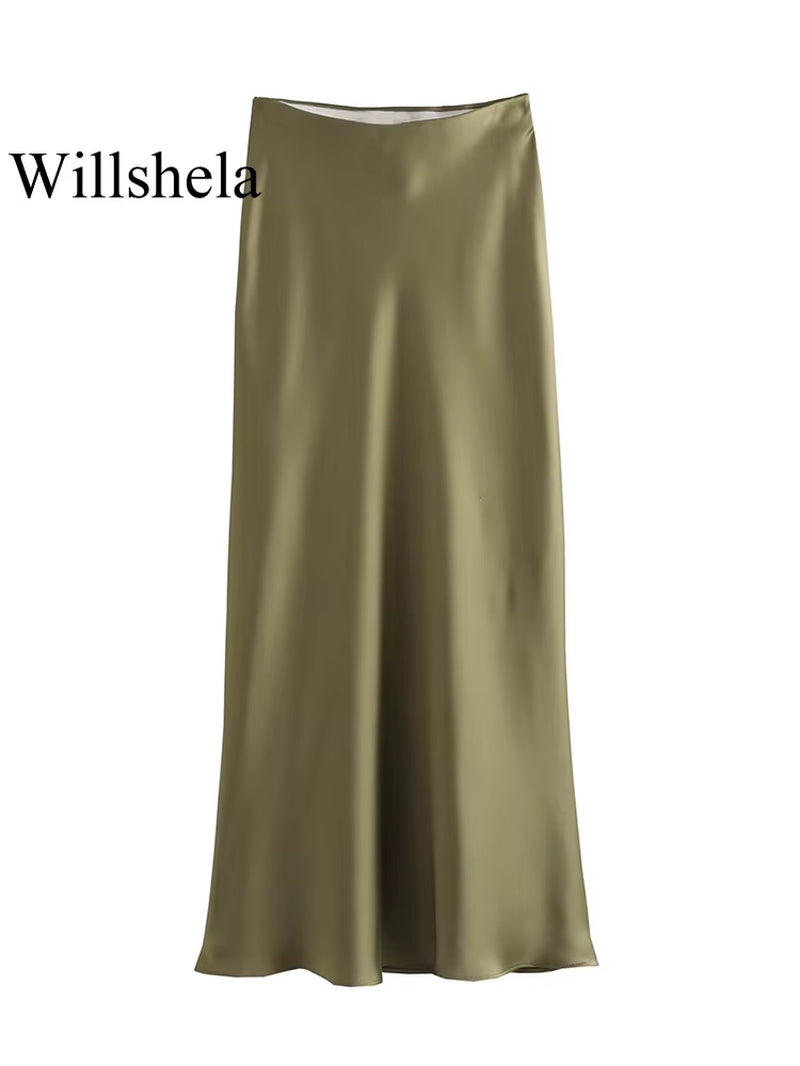 2024 Black Satin Skirt Woman High Waist Elegant Long Skirts for Women Fashion Summer Midi Skirt Office Women'S Skirts