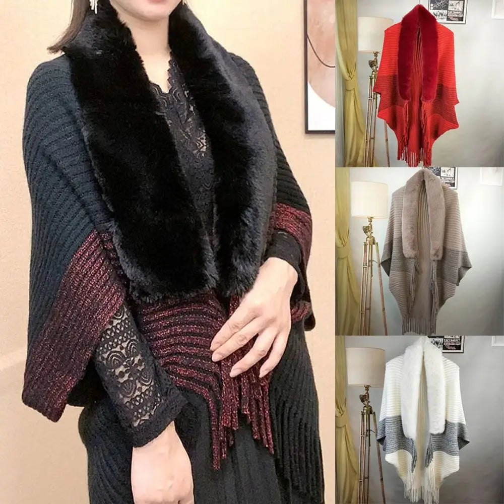 Plush Faux Fur Cape — Cloak-Style Winter Wrap