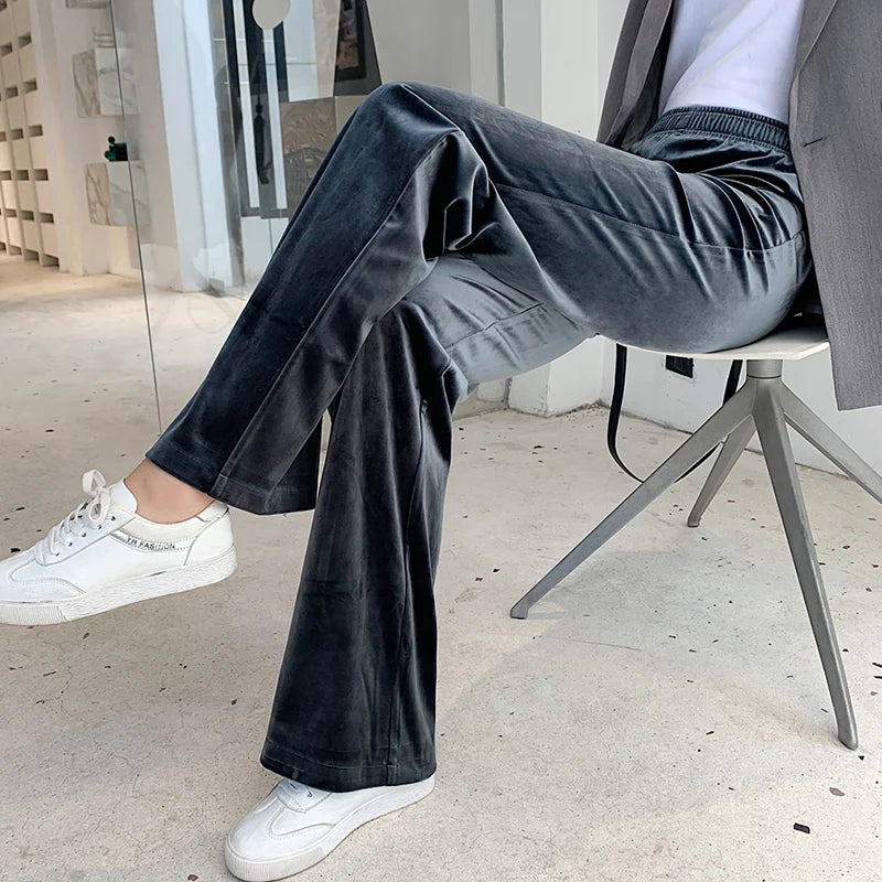 Women'S Pants Straight Female Trousers Wide Leg Korean Style Fashion Streetwear Vintage Velvet Casual Loose Pants Suits Office